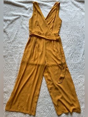 Sienna Sky Mustard Sleeveless Wrap Jumpsuit with Waist Tie